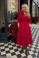 The 'Zip Pocket' Dress in Deep Red Ponte Jersey  - Ballerina Length- shipping early w/c 28th Sept