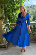 'Grace' Dress in Electric Blue Stretch Satin