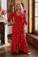 'Stevie' Luxe Ruffle Dress in Tahitian Red Rose