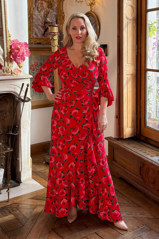 NEW 'Stevie' Luxe Ruffle Dress in Red Tahitian Rose - w/c 23rd Feb
