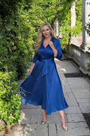 'Grace' Dress in Electric Blue Stretch Satin