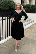 'Confident Swing' dress in Dark Green Velvet