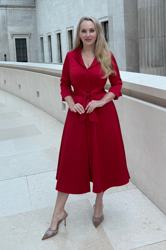 NEW SEASON - 'Grace' Red Stretch Satin Dress - Despatches Tues 16th December