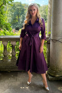 'Grace' Plum Stretch Satin Dress