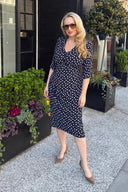 The 'Sculpt' Dress in Navy Polka Dot