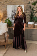 'Stevie' Luxe Velvet Ruffle Dress in Chocolate Brown