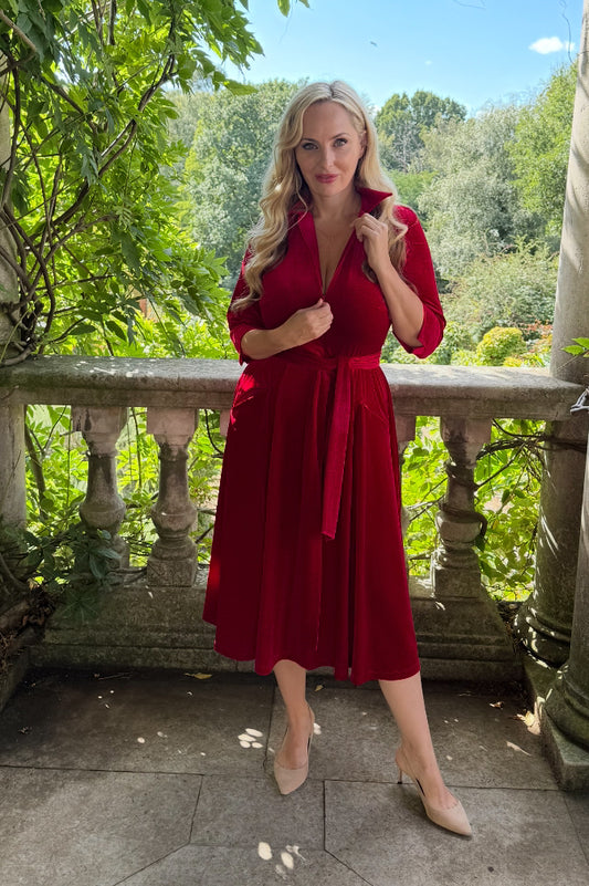 PREORDER NOW - The 'Zip Pocket' Velvet Dress in Red - Despatches w/c 13th October