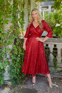 'Coco' Ruby Red Sequin Midi Swing Dress