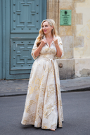 'Signature' Gold Brocade Maxi Shirt Dress