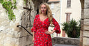 Katya in the Stevie Dress in Red Tahitian Rose