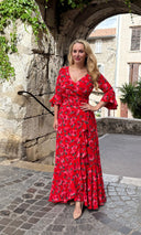 Katya wearing the Stevie Dress in Red Tahitian Rose