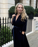 Katya in the Navy Velvet Zip Pocket Dress