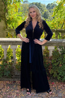 Hampstead navy velvet zip jumpsuit with sash belt by Katya Wildman