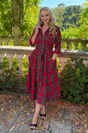 Zip Pocket shirt dress in red tartan by Katya Wildman