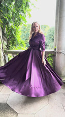 'Signature' Plum Stretch Satin Maxi Shirt Dress