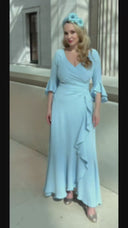 'Stevie' Luxe Ruffle Dress in Pale Blue