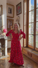 'Stevie' Luxe Ruffle Dress in Tahitian Red Rose