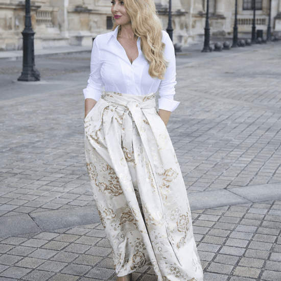 Cinch Skirt in Gold Brocade