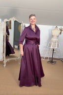 'Signature' Plum Stretch Satin Maxi Shirt Dress