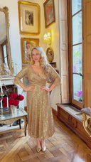 'Coco' Gold Sequin Midi Swing Dress