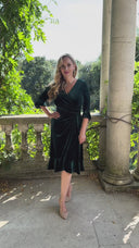 'Colette' Luxe Velvet Ruffle Petite Length Dress in Dark Green