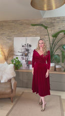 'Confident Swing' dress in Dark Red velvet